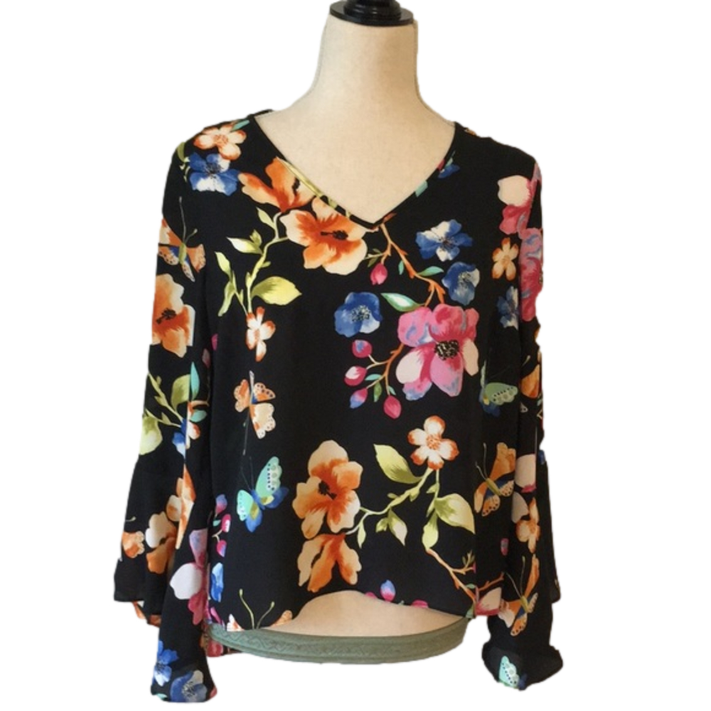 INC Black Floral  Blouse Sz XS